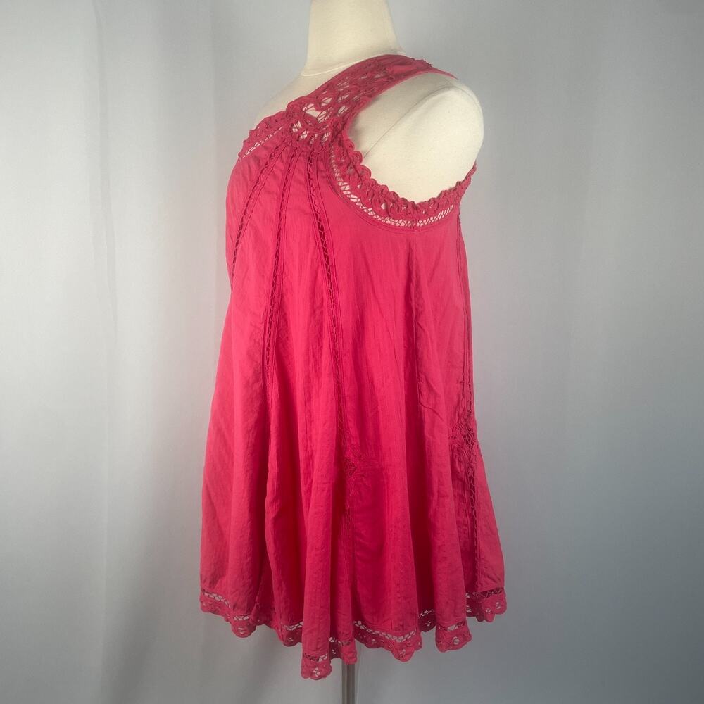 Free People Swing Dress Size Large Hot Pink One Shoulder Lace Boho Festival - Picture 7 of 15